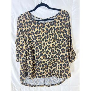 ESSEI Leopard Print 3/4 Sleeve Top Women's Size S Made in USA